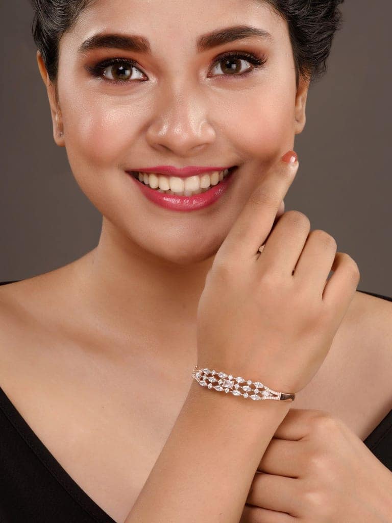 Rose Gold Plated White AD studded Contemporary bangle Bracelet view 3