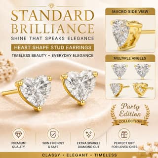 Premium Gold Heart Stud Earrings for Women | Anti Tarnish Heart Shape Diamond Look Earrings | Aesthetic Heart Earrings | Stylish Heart Studs for Girls & Kids | Daily Wear Fashion Jewellery (1 Pair)