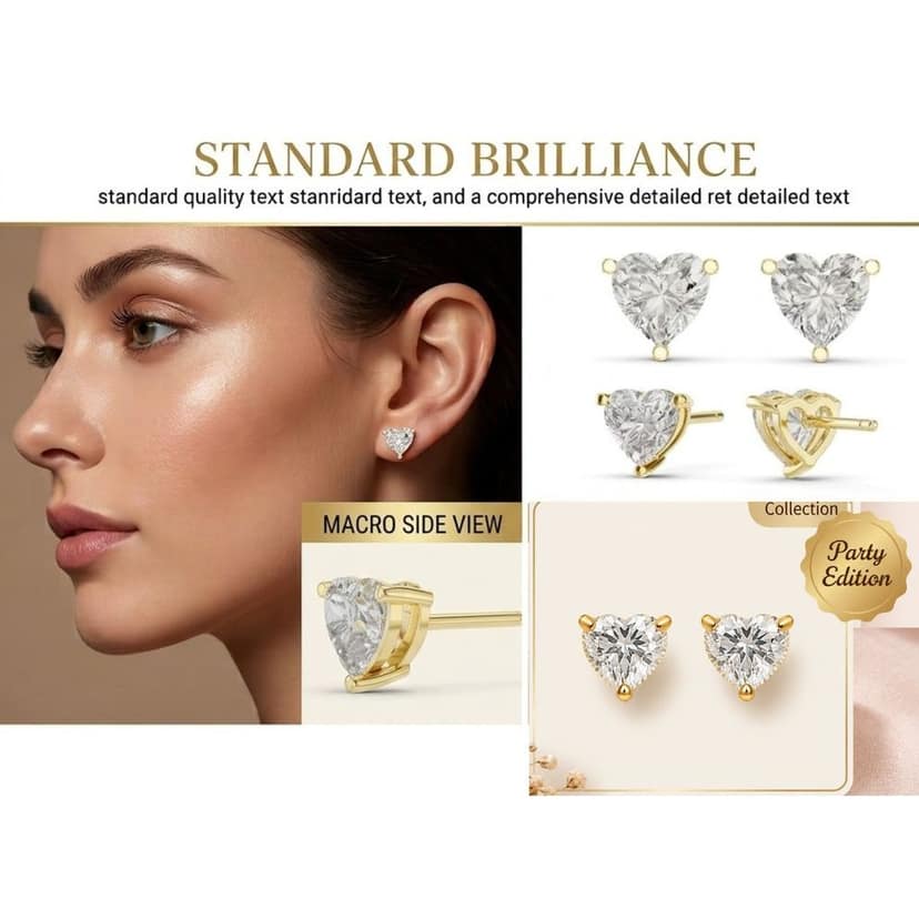 Premium Gold Heart Stud Earrings for Women | Anti Tarnish Heart Shape Diamond Look Earrings | Aesthetic Heart Earrings | Stylish Heart Studs for Girls & Kids | Daily Wear Fashion Jewellery (1 Pair) view 3