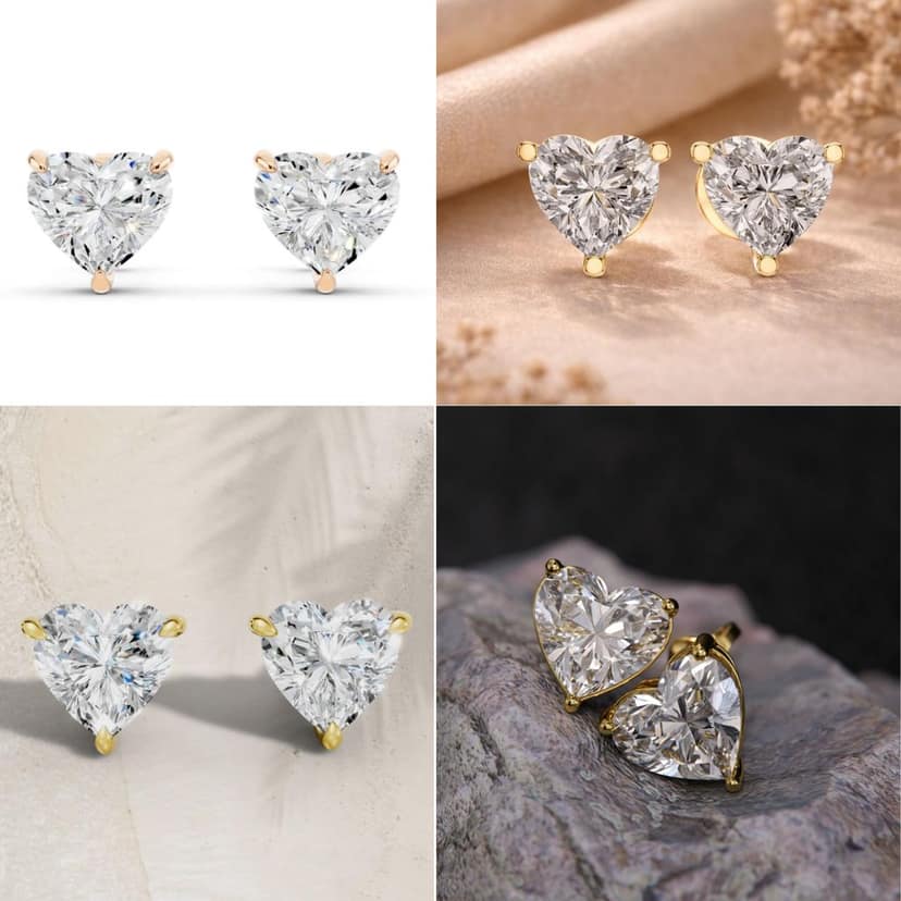 Premium Gold Heart Stud Earrings for Women | Anti Tarnish Heart Shape Diamond Look Earrings | Aesthetic Heart Earrings | Stylish Heart Studs for Girls & Kids | Daily Wear Fashion Jewellery (1 Pair) view 4