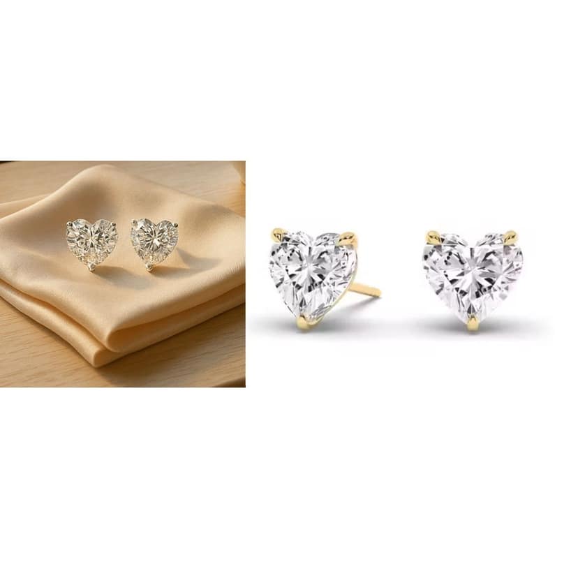 Premium Gold Heart Stud Earrings for Women | Anti Tarnish Heart Shape Diamond Look Earrings | Aesthetic Heart Earrings | Stylish Heart Studs for Girls & Kids | Daily Wear Fashion Jewellery (1 Pair) view 5