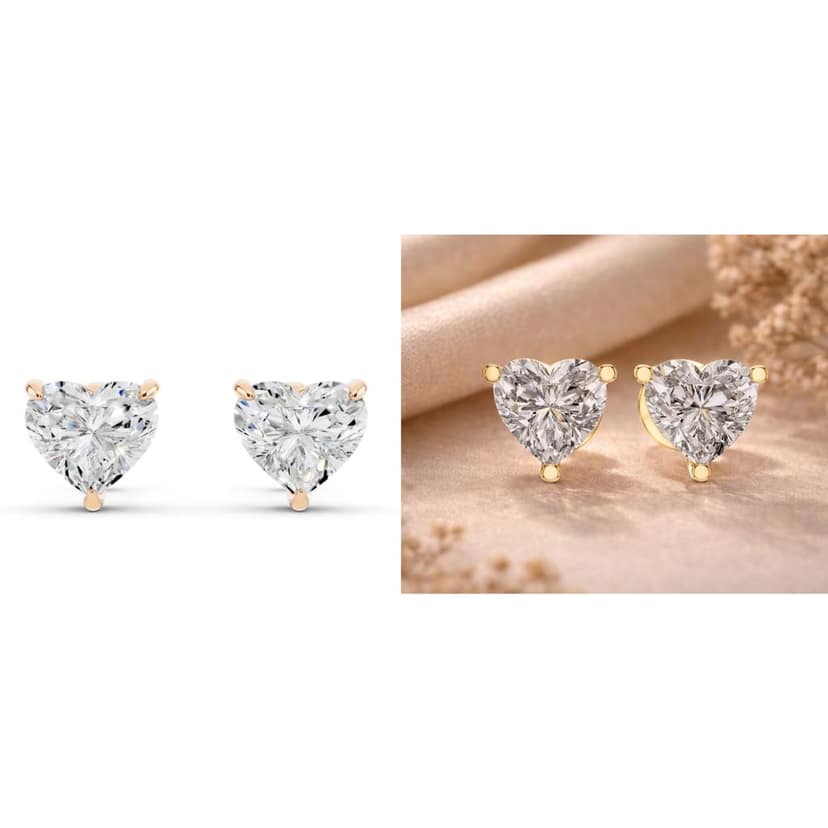 Premium Gold Heart Stud Earrings for Women | Anti Tarnish Heart Shape Diamond Look Earrings | Aesthetic Heart Earrings | Stylish Heart Studs for Girls & Kids | Daily Wear Fashion Jewellery (1 Pair) view 6