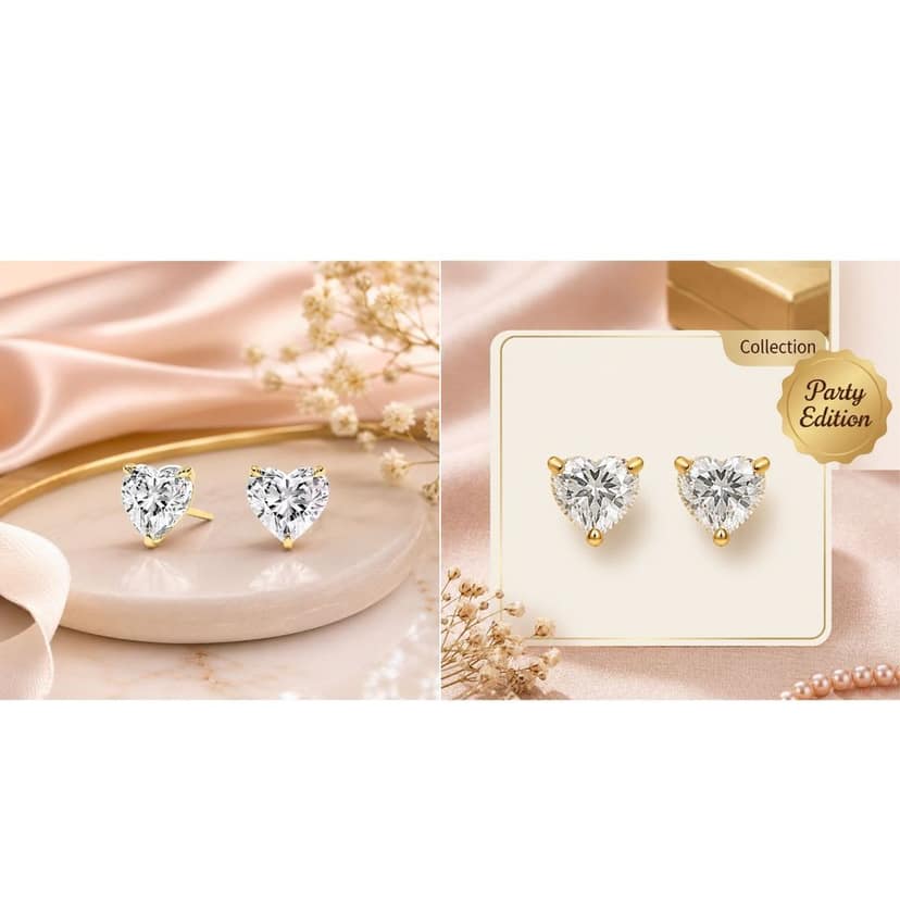 Premium Gold Heart Stud Earrings for Women | Anti Tarnish Heart Shape Diamond Look Earrings | Aesthetic Heart Earrings | Stylish Heart Studs for Girls & Kids | Daily Wear Fashion Jewellery (1 Pair) view 7