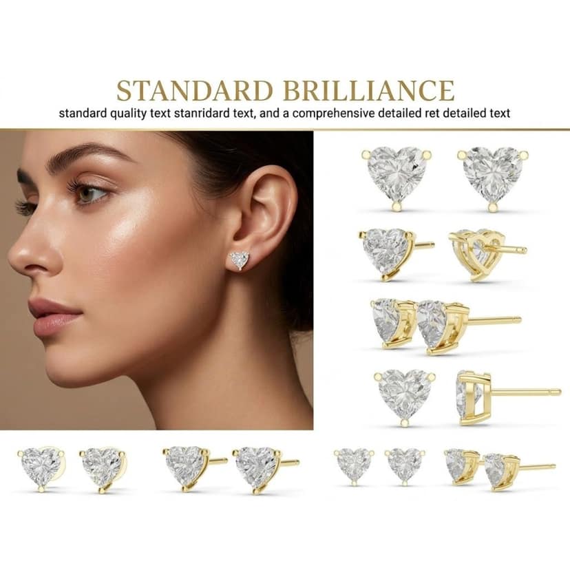 Premium Gold Heart Stud Earrings for Women | Anti Tarnish Heart Shape Diamond Look Earrings | Aesthetic Heart Earrings | Stylish Heart Studs for Girls & Kids | Daily Wear Fashion Jewellery (1 Pair) view 8