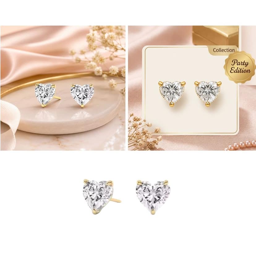 Premium Gold Heart Stud Earrings for Women | Anti Tarnish Heart Shape Diamond Look Earrings | Aesthetic Heart Earrings | Stylish Heart Studs for Girls & Kids | Daily Wear Fashion Jewellery (1 Pair) view 9
