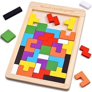 SHINETOY Wooden Tangram Puzzle for Kids 40 Pieces|Montessori Brain Teaser Blocks Game|Educational Wooden Toys for Toddlers|Color & Shape Learning Puzzle Gift for Boys & Girls Christmas Gift