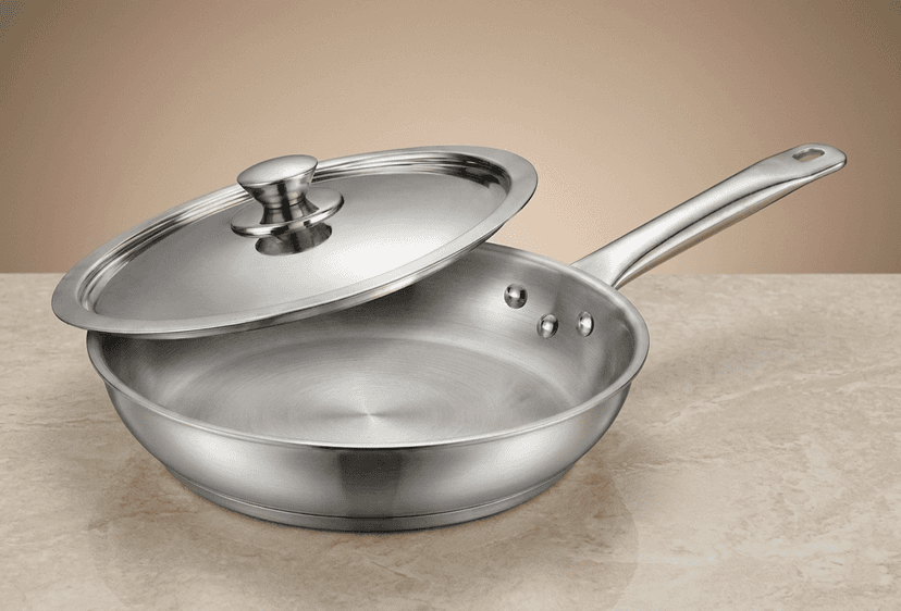 WEKTU Premium Stainless Steel Frypan with Stainless Steel Lid – Heavy Gauge Induction Bottom Frying Pan with 3-Rivet Cool Touch Handle | Mirror Finish Skillet for Gas & Induction Stove
