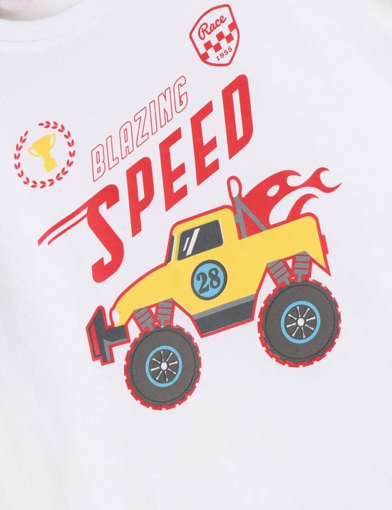 Boys T shirt Cotton Pure White Blazing Speed Monster Truck view 3