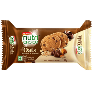 Britannia Nutrichoice Oats Cookies - Chocolate & Almonds, Fibre Rich, Healthy Snack, 75 G