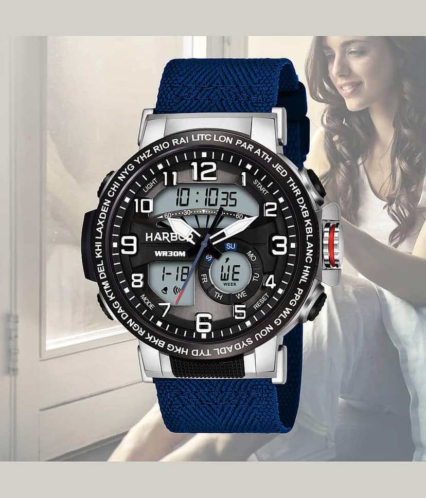 Harbor Blue Fabric Analog-Digital Men's Watch