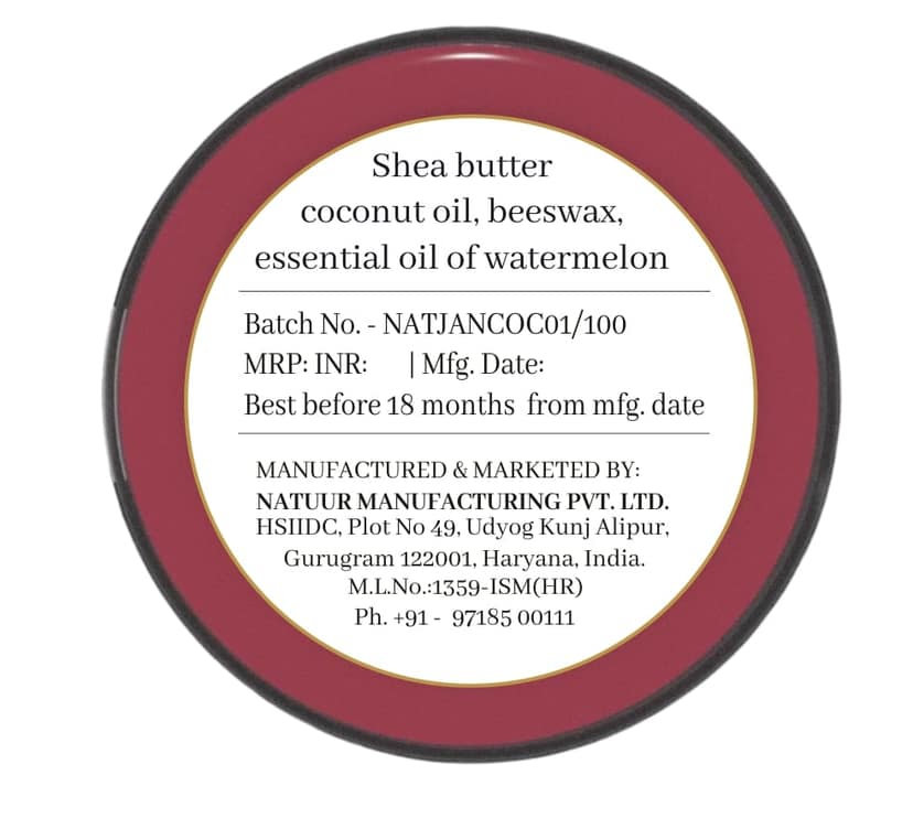 NATUUR - Watermelon Lip Balm - 15g | Moisturizing and Nourishing Lip Care | For Soft and Smooth Lips | Effective for Dry Lips | Revitalizing Properties Lighten Skin Tone I Prepared with natural plant butters - shea and cocoa view 2