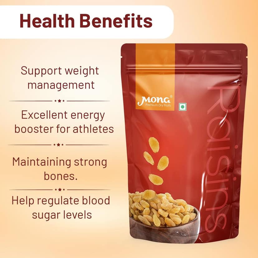 Mona Premium Golden Raisins - 100% Natural Dried Kishmish Dry Fruits view 3
