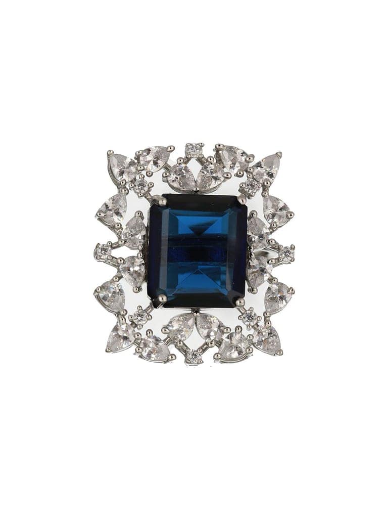 Silver Plated Blue CZ Studded Cocktail Designer Finger Ring view 4