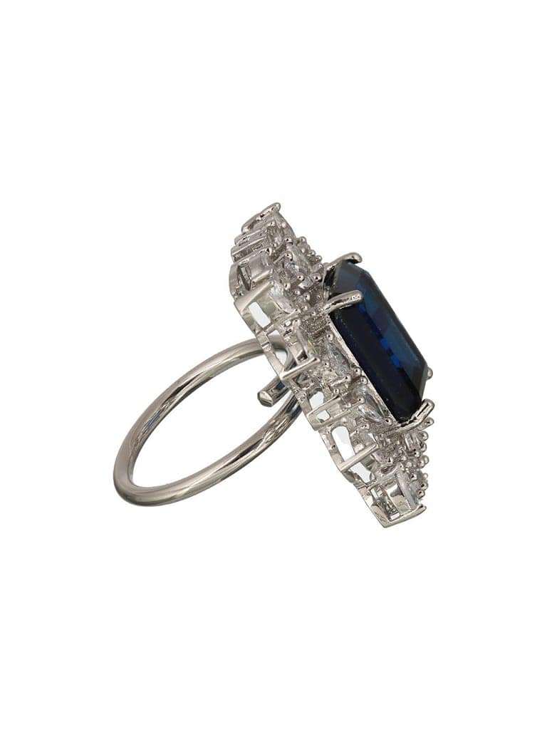 Silver Plated Blue CZ Studded Cocktail Designer Finger Ring view 6