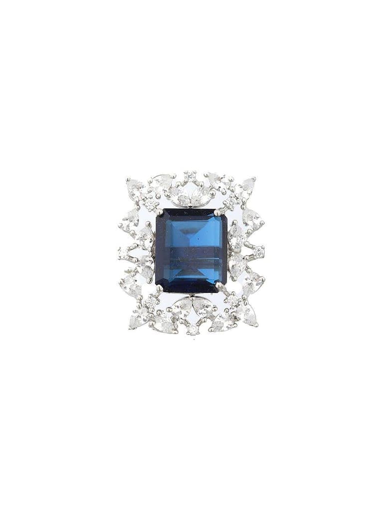 Silver Plated Blue CZ Studded Cocktail Designer Finger Ring view 7