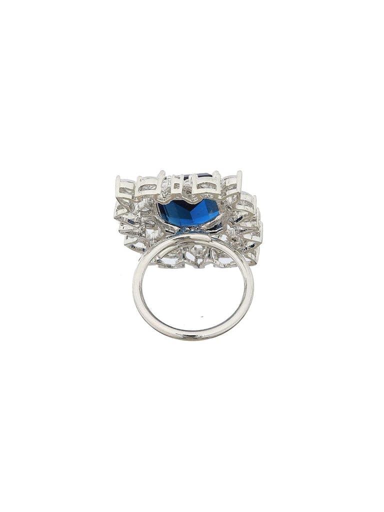 Silver Plated Blue CZ Studded Cocktail Designer Finger Ring view 8