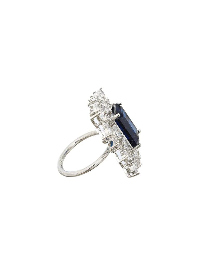 Silver Plated Blue CZ Studded Cocktail Designer Finger Ring view 9