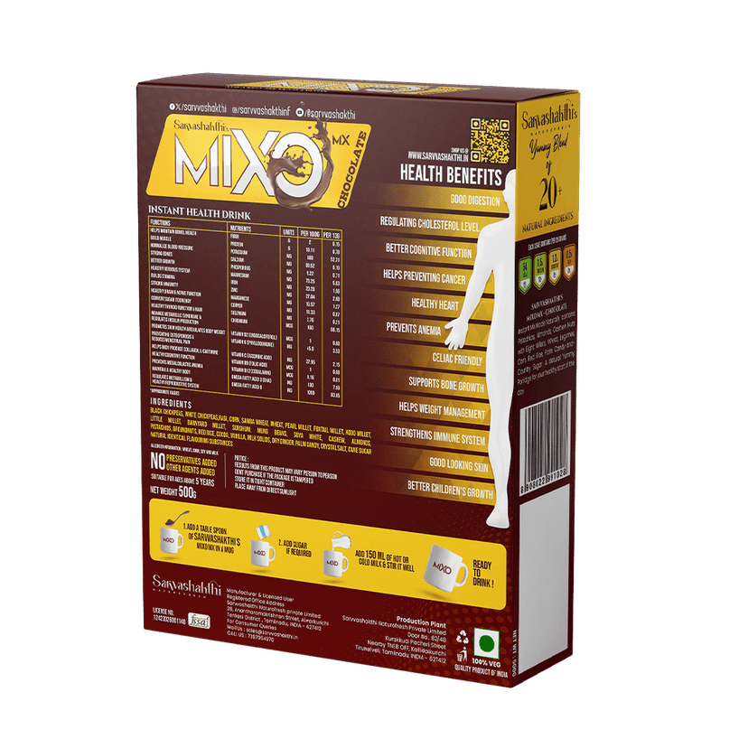 Mixo Mx Instant Millet Drink Chocolate 200g Millets, Nuts, Cereals - Clay Pot Processed - No Refined Sugar view 2