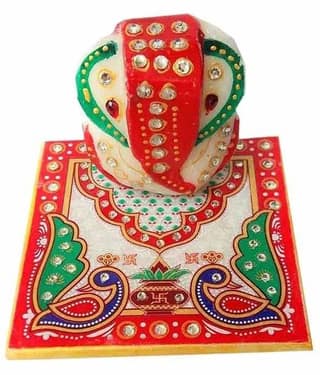Ocean Enterprises Multicolour Marble Ganesh Chowki