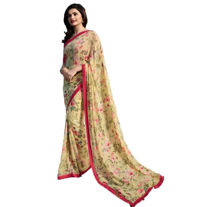 HHK Fashion Women's Printed Georgette 5.5 Meter Saree with Unstitched Blouse Piece