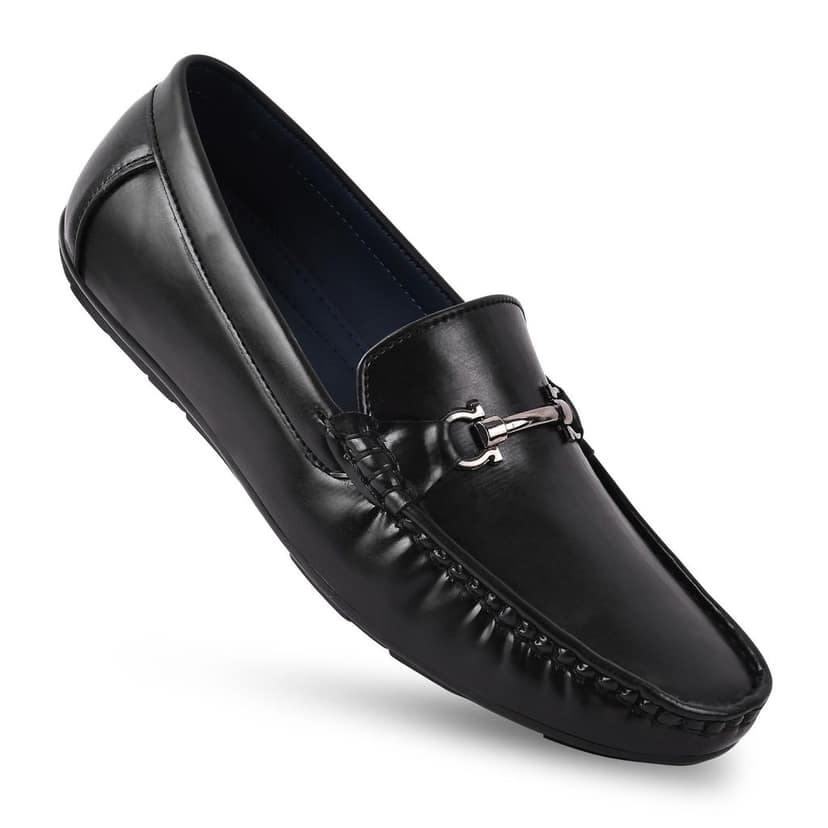 Paragon Black Formal Slip-On Loafers for Men with Metal Accents view 4