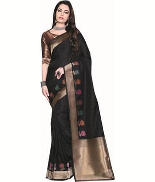 Aarrah Silk Saree With Unstitched Blouse Piece ( Black )