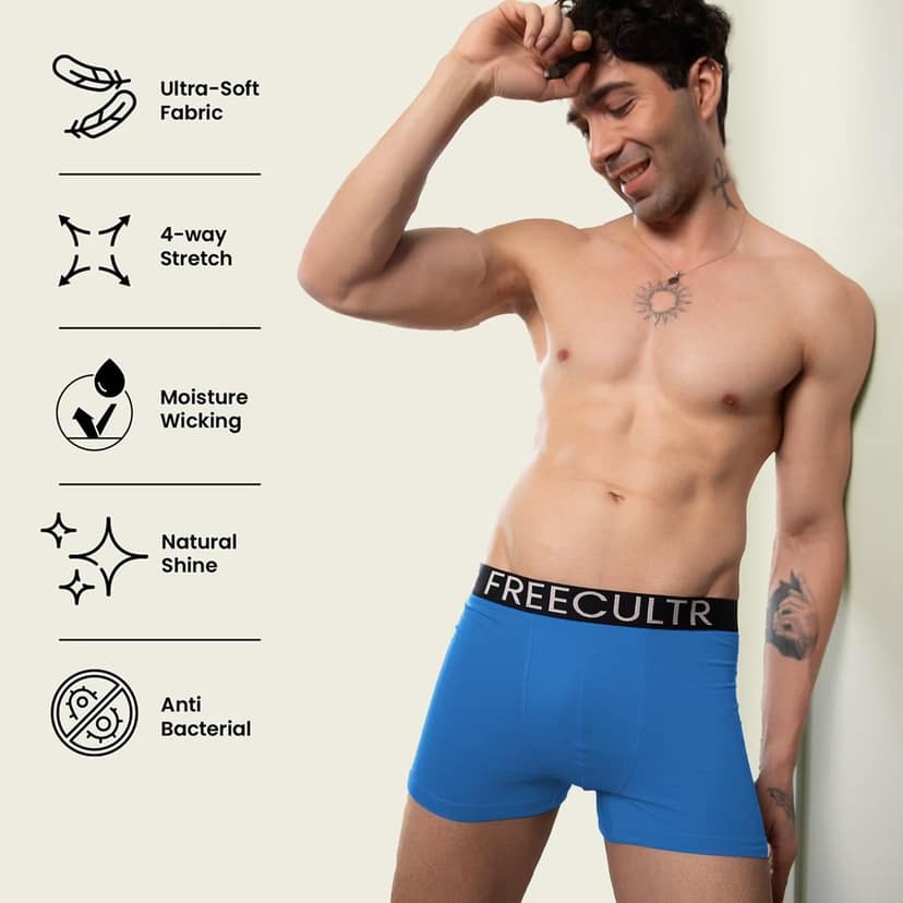 Freecultr Men's Underwear Organic Cotton (Ultrasoft Waistband) Premium Snug-Fit Trunk Pack of 1-Brilliant Blue view 5