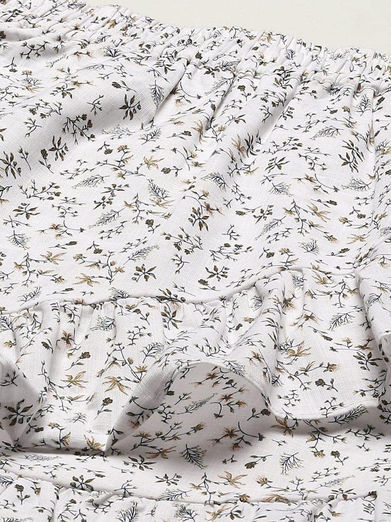Women White Ditsy Floral Printed Ruffles Detail Above-Knee Skirt view 5
