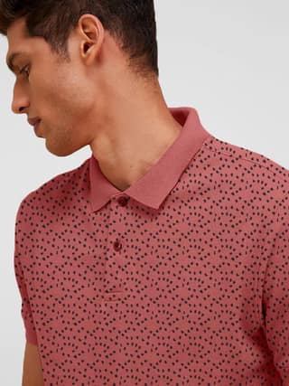 Men Red Ditsy printed Polo T-shirt