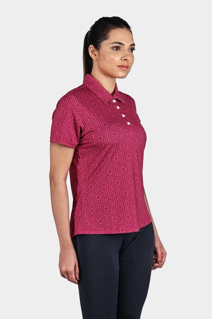 Heavy Pink Geometric AH Women Polo Shirt view 3
