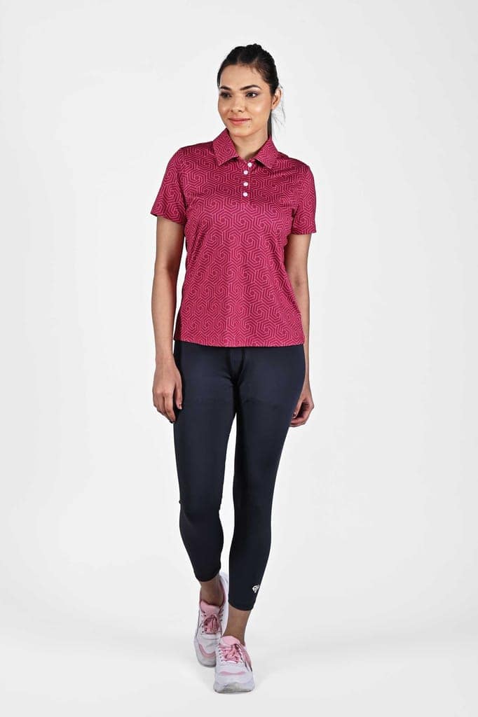 Heavy Pink Geometric AH Women Polo Shirt view 4