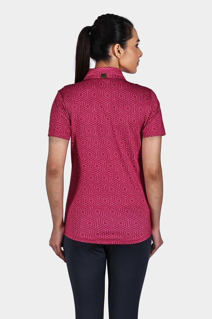 Heavy Pink Geometric AH Women Polo Shirt view 5