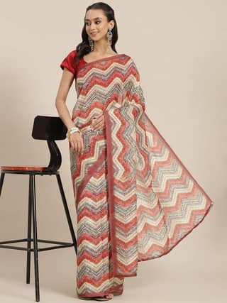 Women's Digital Printed Colorblock Saree With Unstitched Blouse Piece