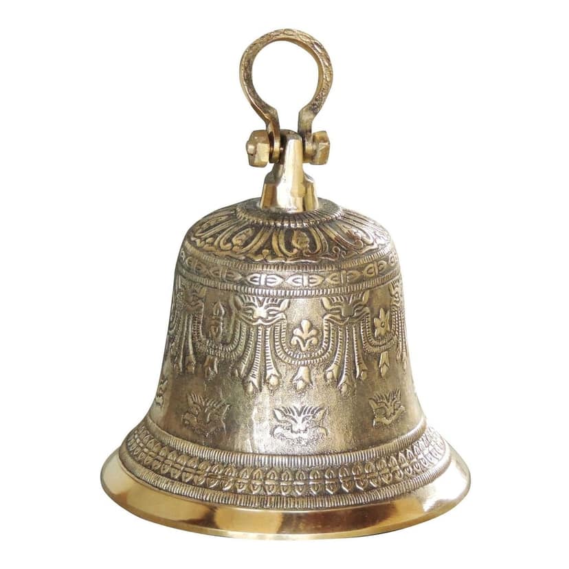 Brass Hanging Temple Pooja Bell, Ghanta Embose, Height : 10.5 Inch (ZMAS221 F) view 2