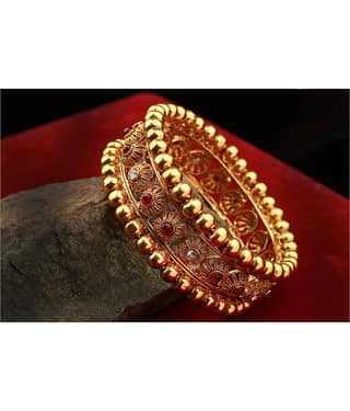 Ethnic One Gram Gold Plated Designer Stone Studded Kada for Women and Girls