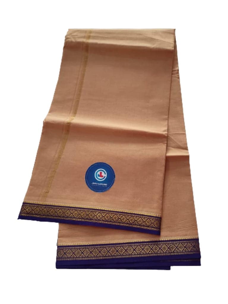 Jinka Lakshmi Collections 100% Handloom Biege Color Cotton Dhoti With Zari Border Up and Down 4 Meters Unstitched Pack of 2 (Multicolor-08) view 4
