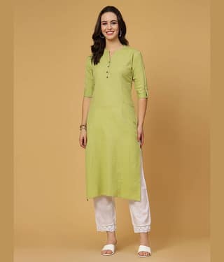 Pistaa Cotton Solid Straight Women's Kurti - Green ( Pack of 1 )