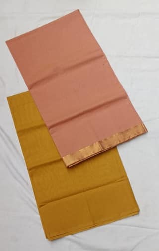 Mustard yellow and pink cotton salwar suit with gota patti work