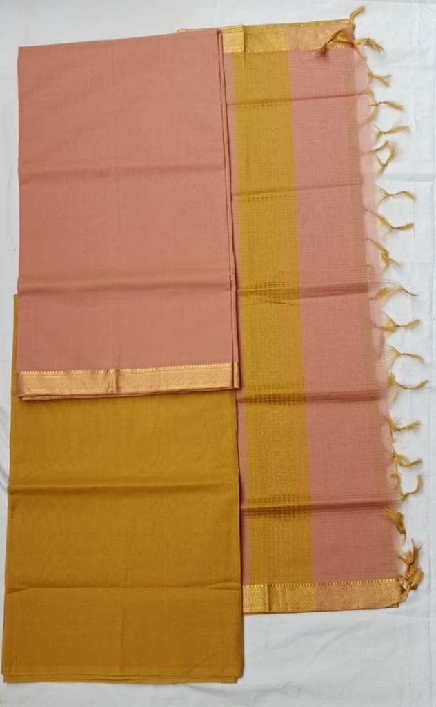 Mustard yellow and pink cotton salwar suit with gota patti work view 2