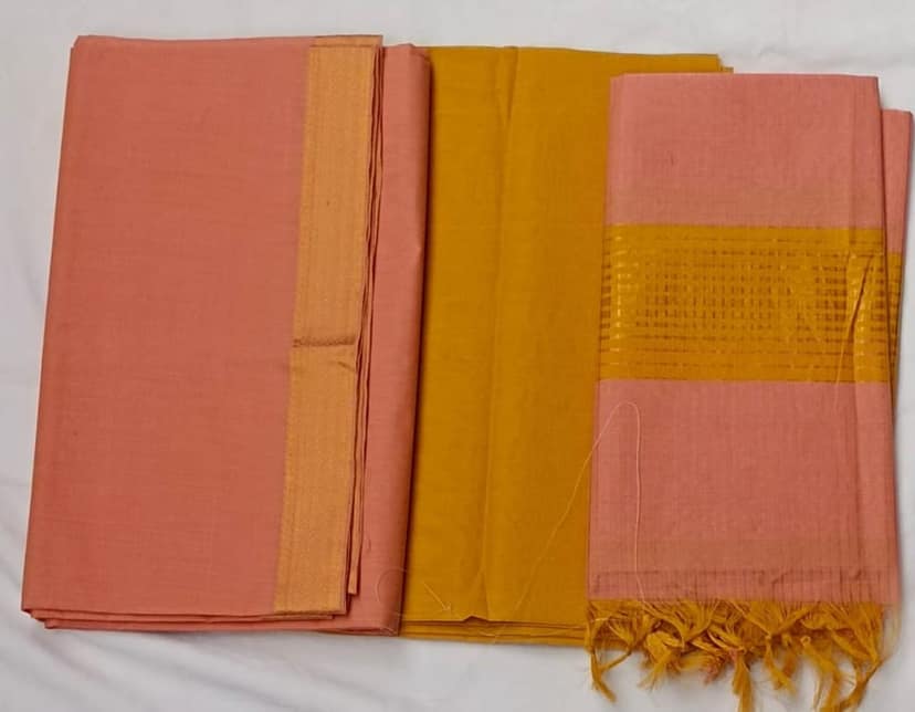 Mustard yellow and pink cotton salwar suit with gota patti work view 3