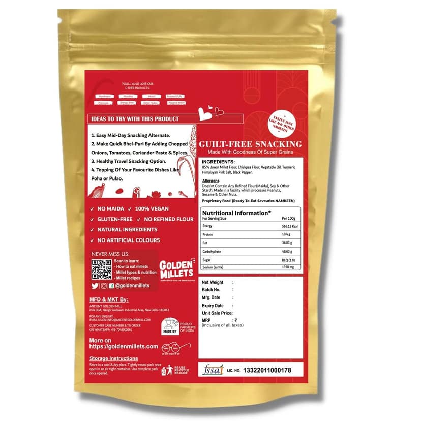 Golden millets Jowar Bhujia ,millet namkeen (250gm,Pack of 3) view 2