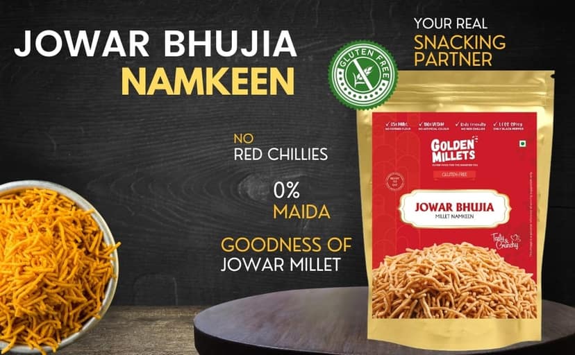 Golden millets Jowar Bhujia ,millet namkeen (250gm,Pack of 3) view 3