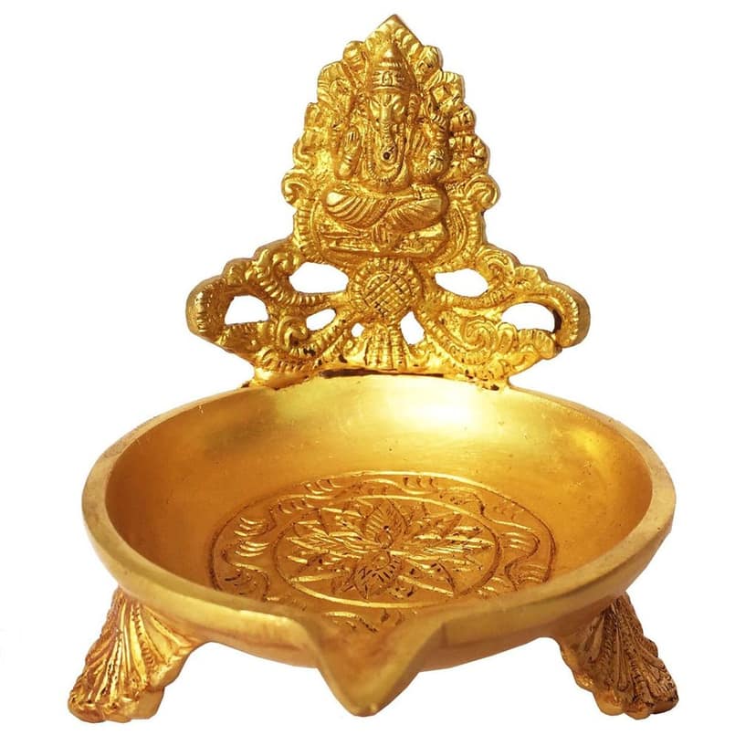 Brass Table Decor Ganesh Oil Lamp Deepak - Decorative Puja Diya for Positivity, Height : 4 Inch (BSMAS1160 G) view 2