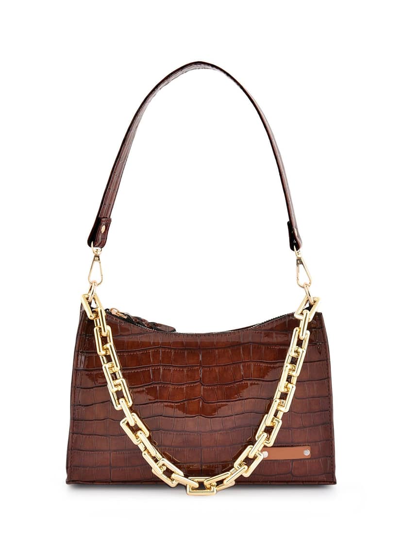 Lychee bags Women Pu Croco Finish Shoulder Bag