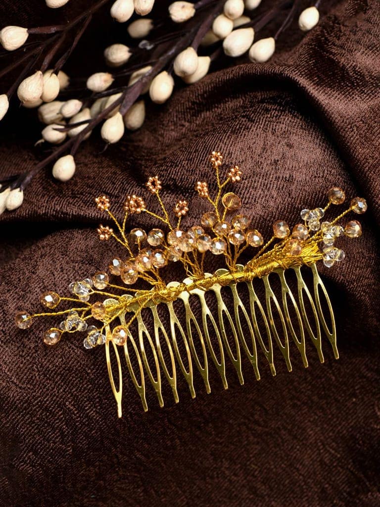 Gold Toned Crystal Embellished Comb Pin For Girls & Women view 2