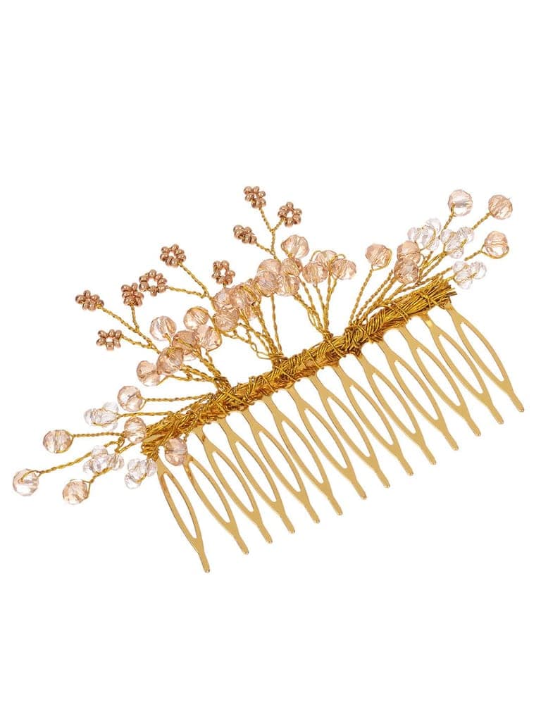 Gold Toned Crystal Embellished Comb Pin For Girls & Women view 3