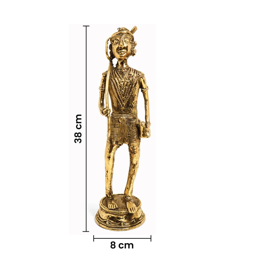 Handcrafted Brass Tribal Warrior Figurine – Traditional Bhareva Bell Metal Sculpture view 7