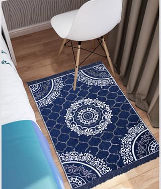 Aazeem Blue Velvet Dhurrie Carpet Abstract 3x5 Ft