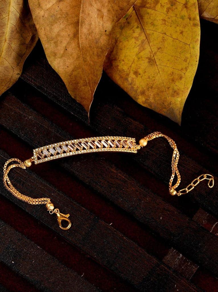 Gold Toned White Ad Studded Sleek Wraparound Bracelet view 2