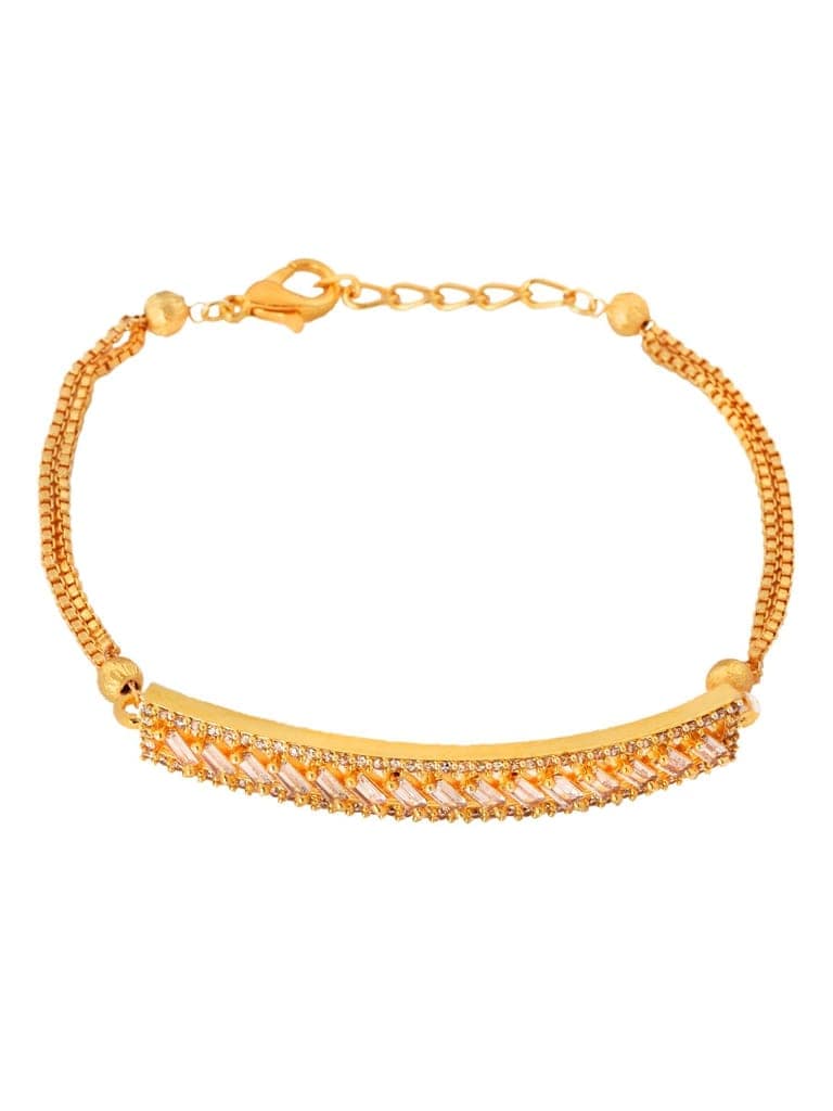 Gold Toned White Ad Studded Sleek Wraparound Bracelet view 7